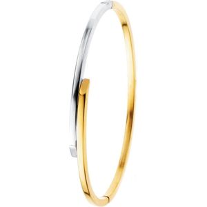Lucardi Dames Bicolor bangle armband - 14 karaat goud - Armband - Cadeau - Stijlvol - Witgoud en Geelgoud