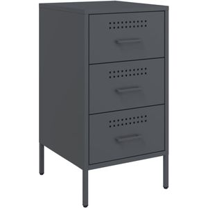 vidaXL Nachtkastje - Staal - 3 lades - Antraciet Nachtkastje - Nachtkastjes - Bijzettafel - Wandkastje