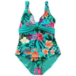 Zwempak Vrouwen- Grote maten Badpak- Dames Badmode Bikini- Strandkleding Swimwear VC768- Turquoise Bloemenprint- Maat 44