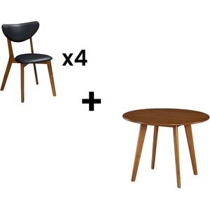 Set ""eetkamer"" LISETTE met 4 stoelen - Notenhout en zwart L 100 cm x H 75 cm x D 100 cm