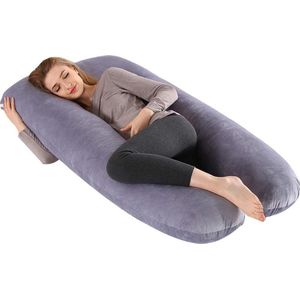 U-vormig zwangerschapskussen met fluwelen hoes - 70 x 130 cm - volledige ondersteuning - grijs zwangerschapskussen hoes xxl