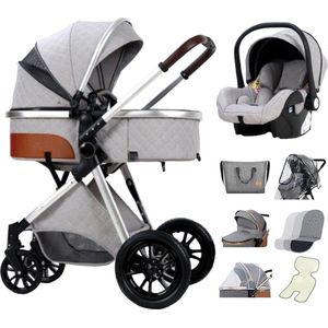 Luxe Multifunctionele 3-in-1 Combi Kinderwagen – Kwalitatieve Buggy – Opklapbare Wandelwagen – Lichtgrijs – Incl. Autostoel