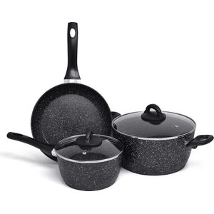 Inductiekoekenpannen set 3-delig Cool Touch-handvat aluminium antiaanbakpannenset glazen deksels Multifunctioneel