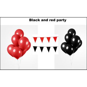 Red and Black party set - 2x vlaggenlijn rood en zwart- 100x Luxe Ballonnen rood/zwart - Halloween Festival Casino thema feest party verjaardag gala jubileum