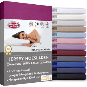 Double Jersey Hoeslaken - Hoeslaken  120x200+30 cm - 100% Katoen  Aubergine