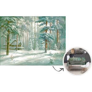 Tafelkleed - Tafellaken - 240x180 - Sneeuw - bos - Hut - Binnen en Buiten