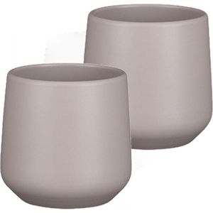 2x Stuks Bloempot Mat Taupe Keramiek Voor Kamerplant H13.5 X D14 cm