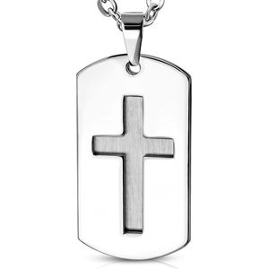 Amanto Ketting Alune - 316L Staal - Dogtag - Kruis - 42x23mm - 60cm
