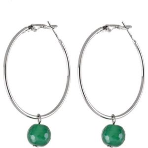 Behave Oorbellen - oorringen - zilver kleur - groen - natuurstenen hanger - 4 cm