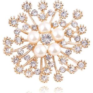 N3 Collecties Sneeuwvlok Verse Parel Broche Luxe Inlay Strass Goudkleur Broche