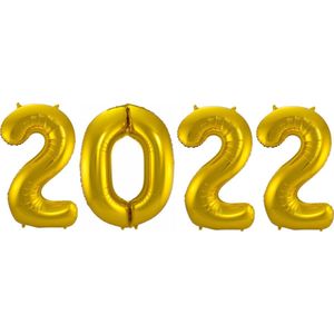 Ballon 2022 Happy New Year Versiering Oud en Nieuw Jaar Versiering Decoratie Cijfer Ballonnen Goud –Met Rietje