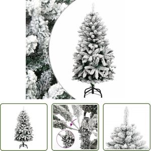 The Living Store kunstkerstboom Nordic - 150 cm - besneeuwd - PVC - scharnierconstructie - metalen standaard - 530 PVC uiteinden