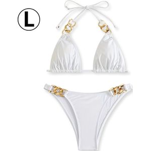 Nivard Bikini Dames - Meisjes Bikini - Badpak - Push Up - Vrouwen Badkleding - Zwemmen - Sexy Set - Top & Broekje - Wit - Maat L