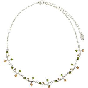 Behave Korte zilver-kleurige ketting met groene en bruine steentjes