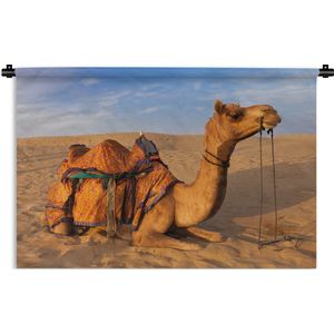 Wandkleed Kameel - Dromedaris kameel in zandduinen Wandkleed katoen 180x120 cm - Wandtapijt met foto XXL / Groot formaat!