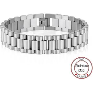 Presidente stijl armband | Horlogeband Stijl | Zilverkleurig | Staal | Armband Mannen | 15mm | Mannen Cadeautjes | Cadeau voor Man | Pin Remover |