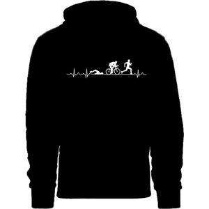 Grappige hoodie - trui met capuchon - triatlon met hartslag - triatleet - hardlopen - zwemmen - fietsen - wielrennen - sport - triathlon - maat L