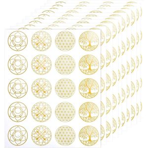 200 Stuks - Gouden Bloem der Levens Stickers - 50 mm Diameter met Gouden Reliëf - Ideaal voor Uitnodigingen, Bruiloftsgeschenken en Decoratie