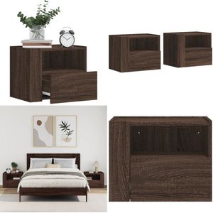 vidaXL Nachtkastjes 2 st wandgemonteerd 45x30x35 cm bruin eikenkleurig - Wandgemonteerd Nachtkastje - Wandgemonteerde Nachtkastjes - Bijzettafel - Wandkastje