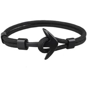 CHPN - Armband - Stoere Armband voor Mannen - 21 cm - Stijlvolle armband - Zomer - Textiel - Heren - Accessoire - Cadeau - Anker - Zee - Zwart