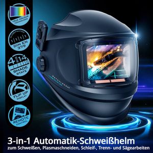 STAHLWERK MASTER 3-in-1 automatische lashelm met afstandsbediening, opklapbaar vizier, kleurgetrouwe weergave, jobgeheugen, automatische verduistering DIN 4 tot DIN 14 en optische klasse 1/1/1