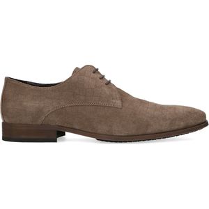 Manfield - Heren - Taupe suède veterschoenen - Maat 42