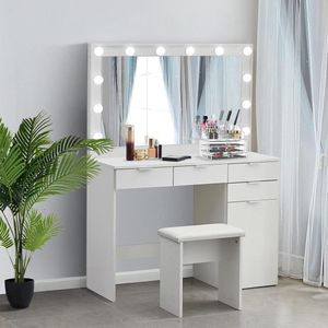 Slaapkamer Kaptafel met LED Spiegel en Laden - Wit Meubel voor Make-up en Verzorging