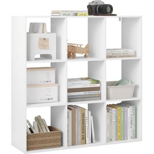 Boekenkast met 9 vakken, kubusplank, staande plank, kantoorplank, opbergplank, open plank voor woonkamer, slaapkamer, kantoor, 94 x 93 x 29,5 cm, wit