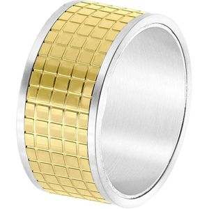 Lucardi Heren Goldplated ring - Ring - Cadeau - Vaderdag - Staal - Goudkleurig en Zilverkleurig