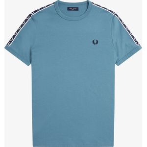 Fred Perry Taped Ringer regular fit T-shirt M6347 - korte mouw O-hals - Ash Blue/navy - blauw - Maat: XL