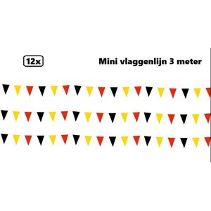12x Mini vlaggenlijn zwart/geel/rood 3 meter - 10cm x 15cm - Festival thema feest party verjaardag gala vlag lijn
