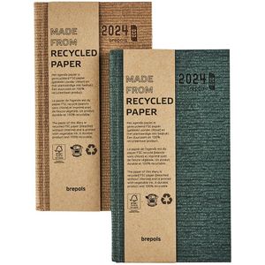 Brepols Agenda 2024 • Ecorama Kazar • Gerecycleerd papier • gebonden met hardcover • 9 x 16 cm • Bruin