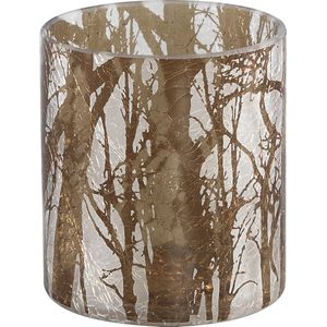 PTMD Finch windlicht kerst 9 x 10 cm - Xmas Finch white gold glass tealight twigs S