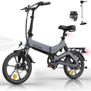 Hitway Elektrische Plooifiets | Opvouwbare E-bike | 16 Inch | 250W Motor | Grijs/Zwart