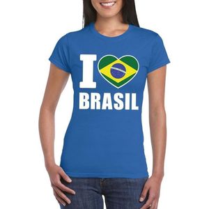 Blauw I love Brazilie supporter shirt dames - Braziliaans t-shirt dames XS