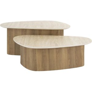 Giga Meubel Salontafel Romano - Driehoek - Travertinlook - Set van 2