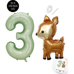 Snoes - Bambi Basis ballon set XXL Cijferballon Olijf Nude 3 - Lief Hert + Cijfer Ballon 3 Jaar - Helium Geschikt
