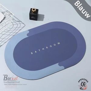 Borvat® - Super absorberende vloermat - antislip - sneldrogende -badkamermat - rubberen vloer voor thuis - gemakkelijk te reinigen - badmat voor badkuip en wastafel - 40 x 60 cm - Blauw
