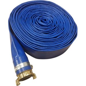 10 meter plat oprolbare slang PVC 25 mm 3bar blauw met gemonteerde messing Geka Koppeling