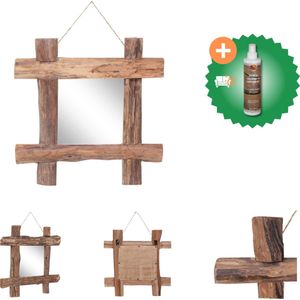 vidaXL Spiegel houtblokken 50x50 cm massief gerecycled hout naturel - Spiegel - Inclusief Houtreiniger en verfrisser