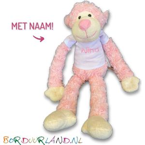 Baby Knuffel Met Naam - Baby Speelgoed 0 Jaar - Cadeau Meisje/Jongen - Babyshower - Kraamcadeau - Slingeraap Roze 45cm