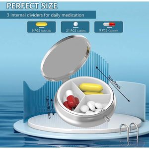 Pillendoosje 3 Compartimenten Geneeskunde Pillendoosje, Draagbare Geneeskunde Tablet Vitamine Houder Organizer voor Portemonnee Tas Reiscadeau(Van Gogh Amandelbloesem)