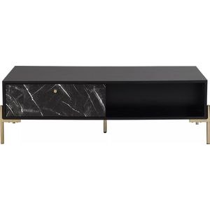 PASCAL MORABITO Salontafel met 2 lades en 2 nissen van mdf en metaal - Zwart marmereffect en goud - CIEMILA van Pascal Morabito L 120 cm x H 38 cm x D 60 cm