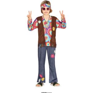 Guirca - Hippie Kostuum - Power To The Flower Hippie Johny - Jongen - Blauw, Bruin, Multicolor - 5 - 6 jaar - Carnavalskleding - Verkleedkleding