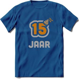 15 Jaar Feest T-Shirt | Goud - Zilver | Grappig Verjaardag Cadeau Shirt | Dames - Heren - Unisex | Tshirt Kleding Kado | - Donker Blauw - M