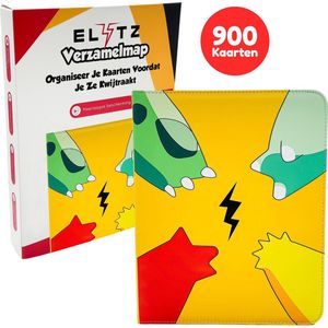 Elitz Verzamelmap Geschikt voor Speelkaarten – Luxe map voor 900 Kaarten – 9 Pocket – 50 pagina's – Geel – Box – Celebrations – TCG Binder – Kaartspel A4 Formaat