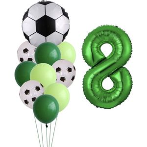 Ballonnen Voetbal - 8 Jaar - Themafeest Voetbal - Kinder Verjaardag Versiering Voetbal - Voetbalfans - Feestversiering / Feestpakket - 11 stuks - Ballonnen Set - Thema Verjaardag Voetbal - Groene / Witte ballon - Helium ballon - Happy Birthday