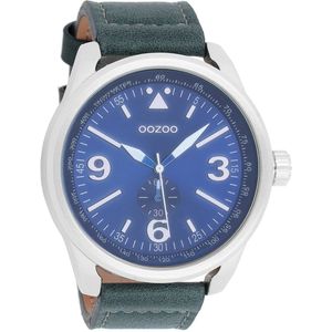 OOZOO Timepieces - Zilverkleurige horloge met blauwe leren band - C7067