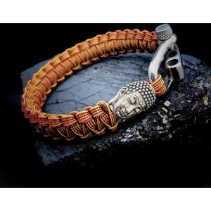 Paracord Armband met 925 Zilveren 3D Buddha Bedel (Spacer) van 12 gram Zilver, Stainless Steel (RVS) slot verstelbaar in 3 maten .