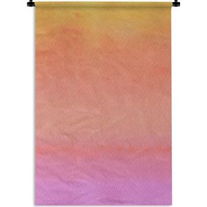 Wandkleed Waterverf Abstract - Abstract werk gemaakt van waterverf en een overloop van geel in roze Wandkleed katoen 120x180 cm - Wandtapijt met foto XXL / Groot formaat!